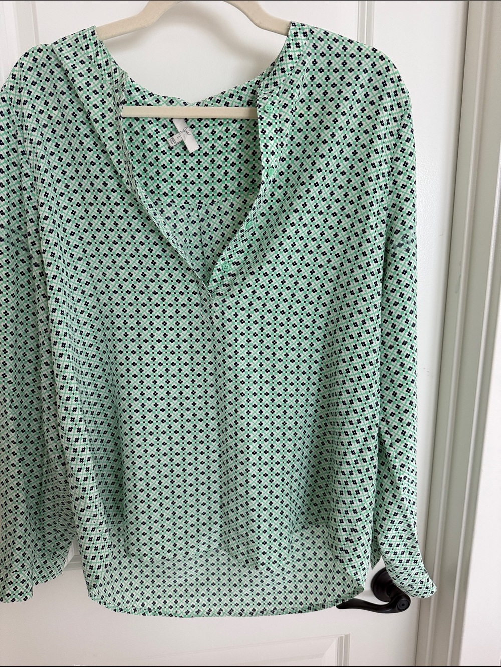 Joie Mint Green Printed V-Neck Blouse